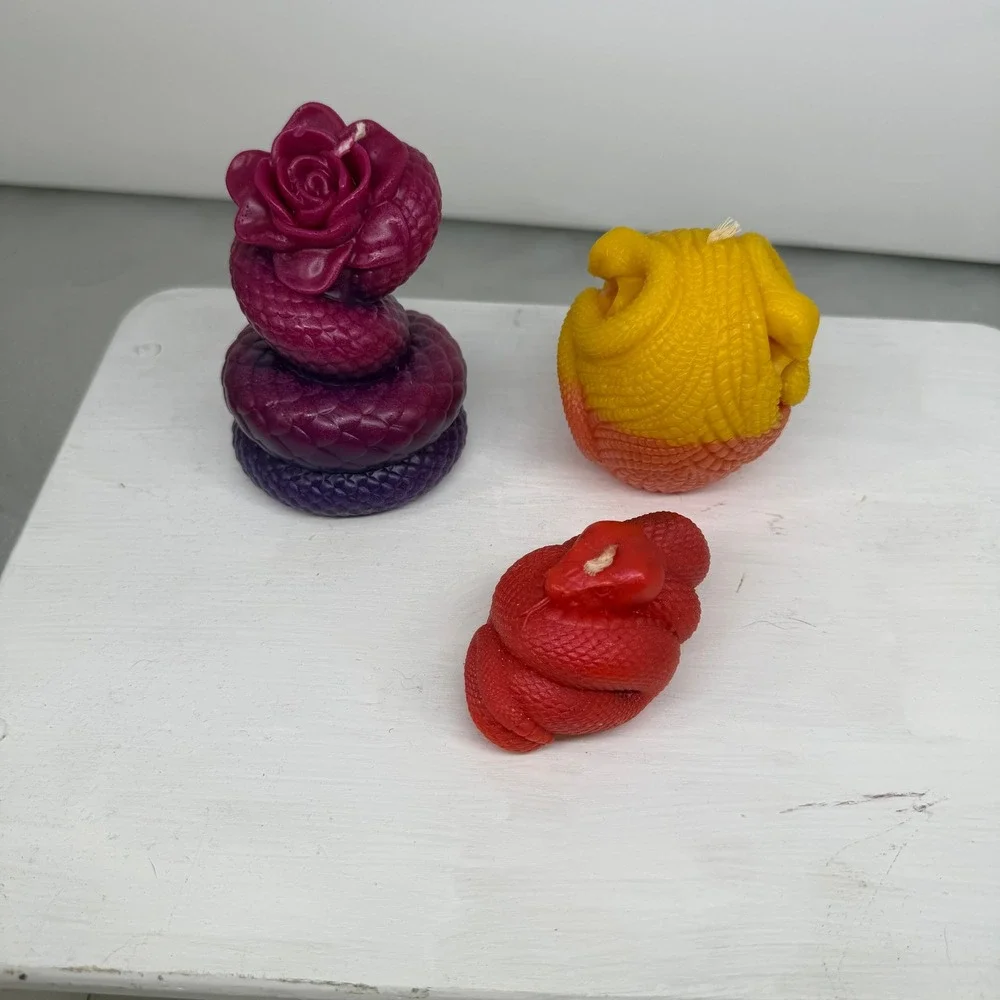 Handmade Snake Candle Set of 3 Multicolor Soy Wax Gothic Witchy Aesthetic Bright